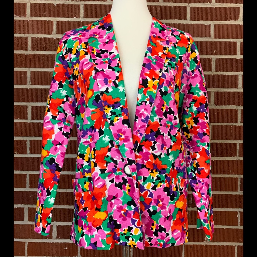 VTG Colorful Rayon Blazer with Pockets Made in USA